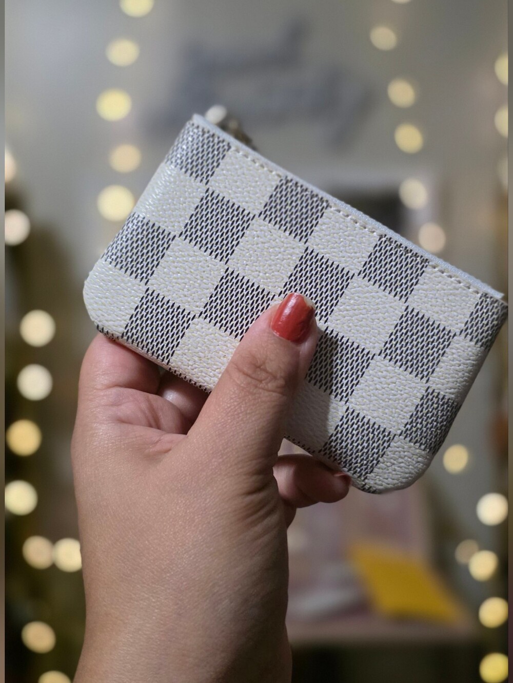 Cream Checkered Small Zip Pouch